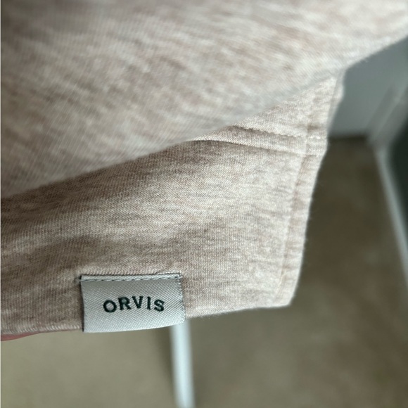 Orvis Sweatshirt Beige Oatmeal Long Sleeve Pullover V-neck Soft Fleece Large - Picture 3 of 15